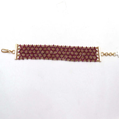 Red Ruby Bead Tennis Bracelet Yellow Gold