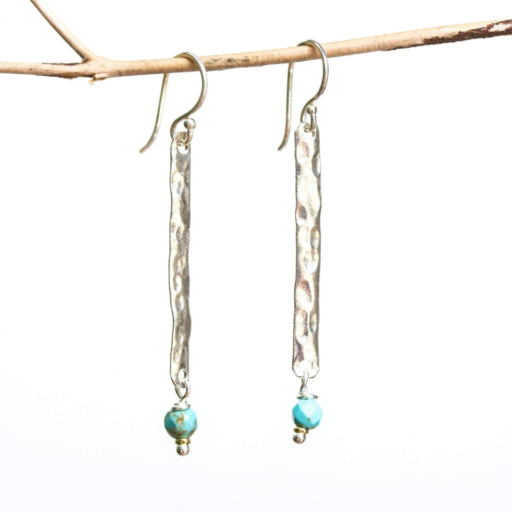 Sterling silver bar earrings with hammer textured and turquoise beads on  silver — Discovered